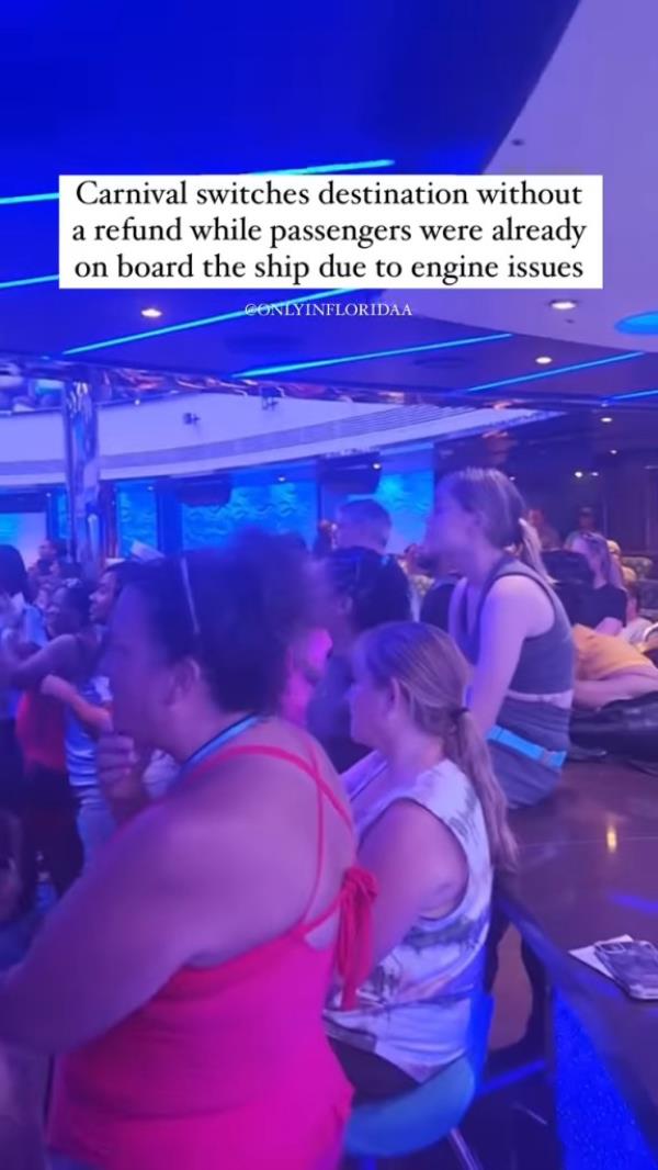 Mayhem broke out aboard a Carnival cruise when enraged vacationers were told they wouldn't be voyaging to the expected Caribbean getaway because of an engine problem.