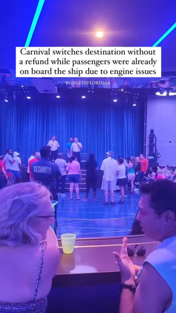 Some passengers were not thrilled with the last-minute change and began chanting for refunds as cruise staff attempted to explain the situation.